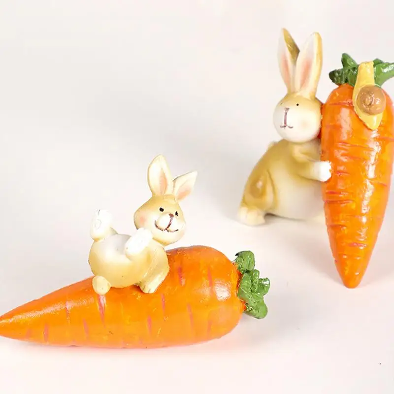 Resin Carrot Ornaments Resin Table Ornaments Figurine Statues With Carrot Easter Animal Sculpture Spring Cute Home Decor For