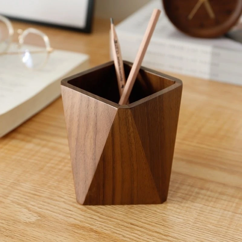 Wooden Pen Holder Desktop Storage Box for Office School