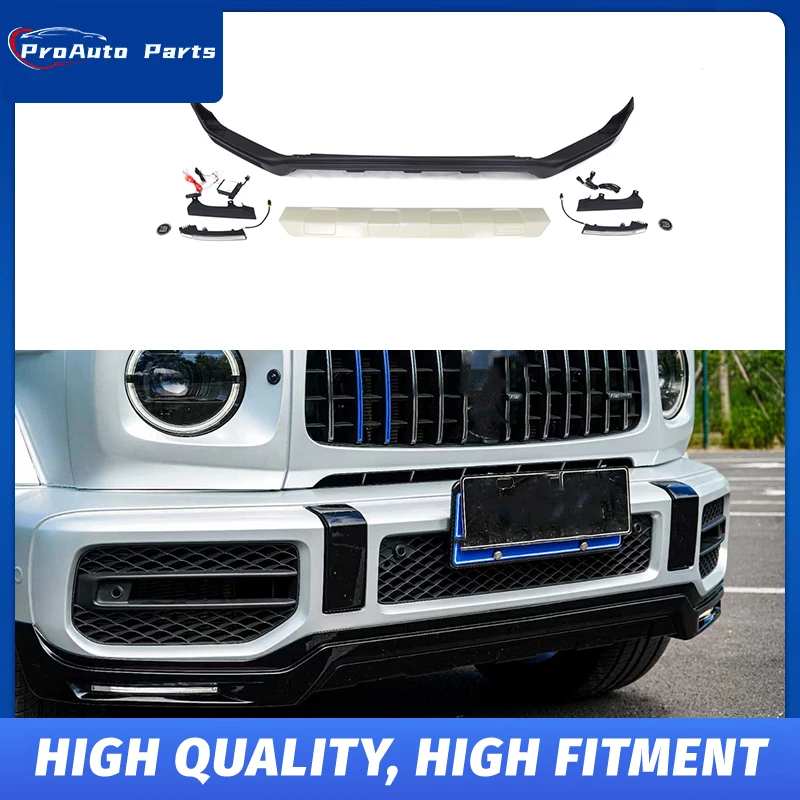 

For Mercedes G-Class W464 G63 B Style Front Lip With Led W464 G63 B Style Front Lip Spoiler Pp Material 1:1 With Logo G63 Lips