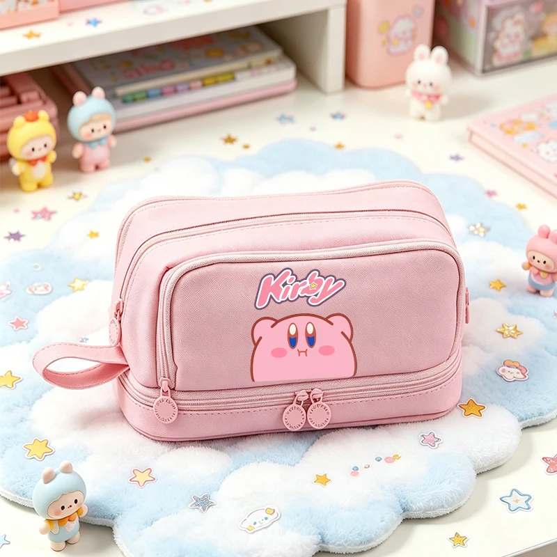

Kirbys Student Pencil Case Pink Multi Pocket Pen Pouch Cute Cartoon Large Capacity Pencil Bag Girl Stationery Organiser Bag New