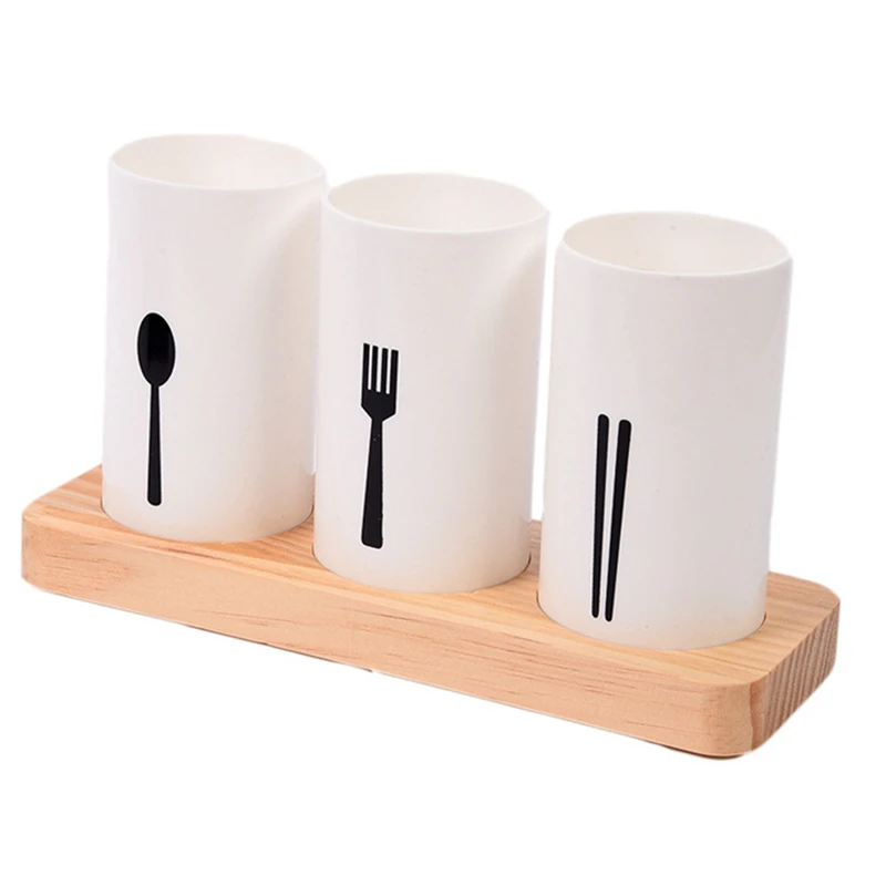 Utensil Holder For Kitchen Counter With Wooden Base Large Round Cooking Utensil Holder Durable Easy Install Easy To Use