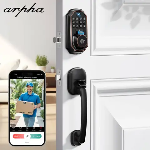 ARPHA 스마트 잠금 장치 D289H 세트 스마트 WiFi 열쇠가 없는 도어 잠금 장치(카메라 포함) 5 in 1 지문 인식 앱 제어 자동 잠금 시스템