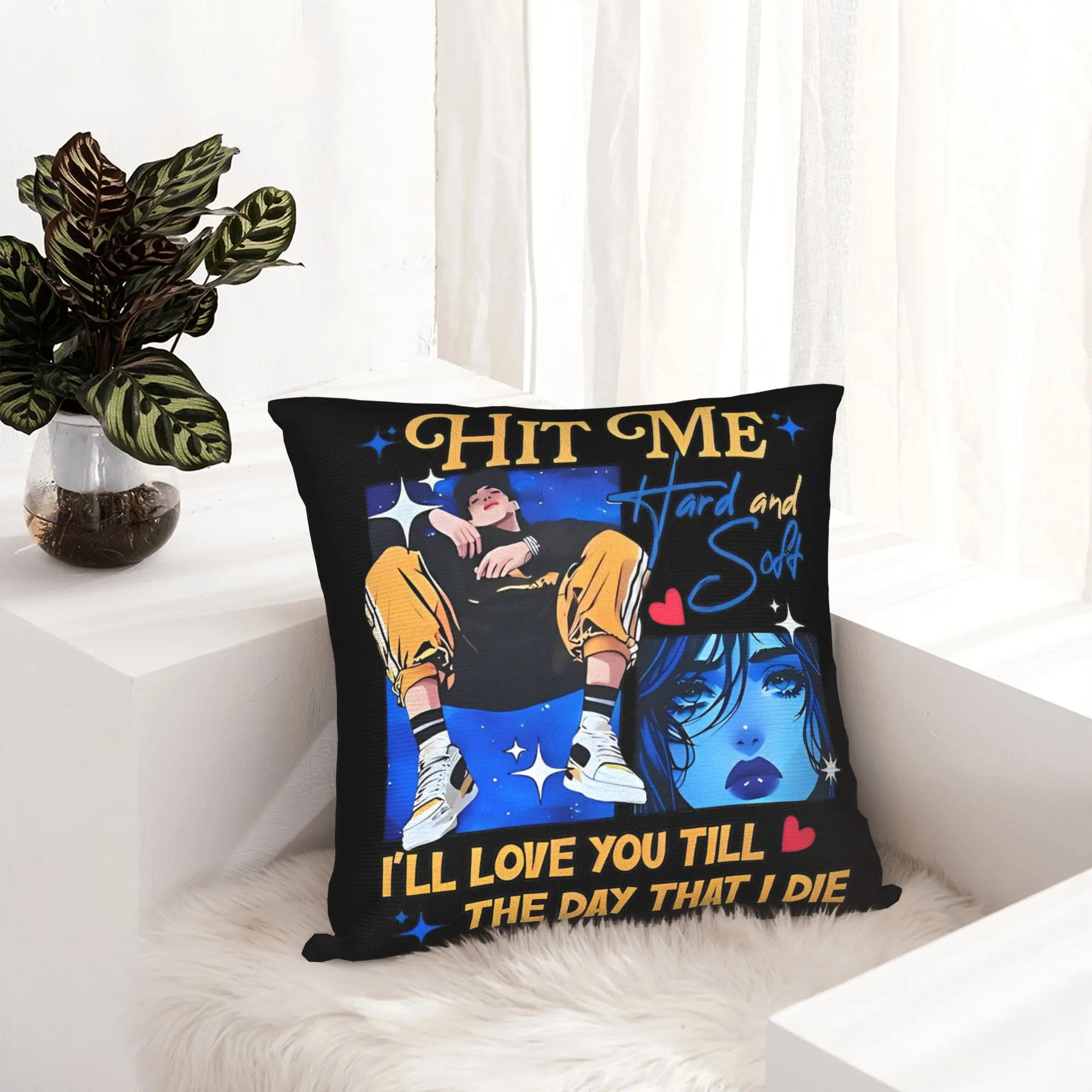 Hit Me Hard and Soft Tour Billies Eilishs Pillowcase Printing Fabric Cushion Cover Gift Throw Pillow Case Cover Bed Zipper 45X45