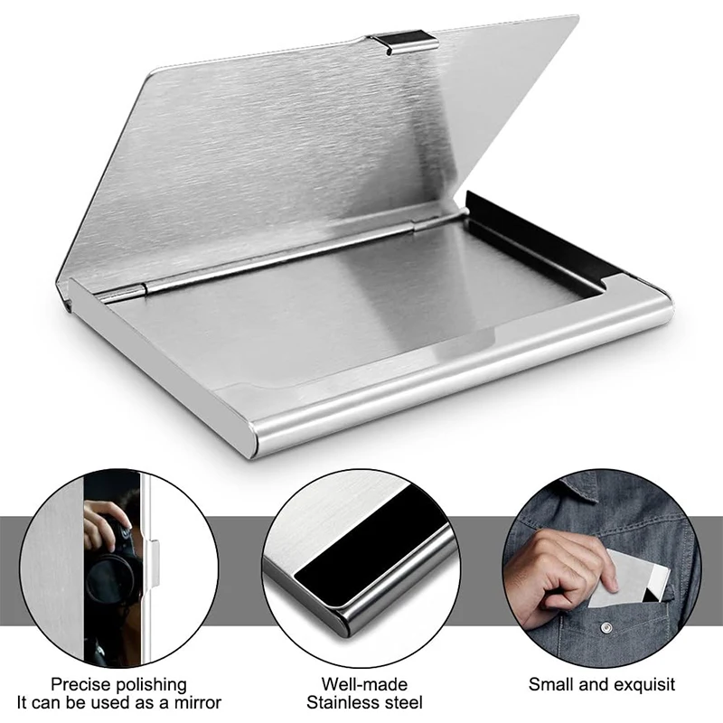 Metal Business Card Holder - Slim Pocket Business Card Case for Men & Women, Stainless Steel IC Cards Storage