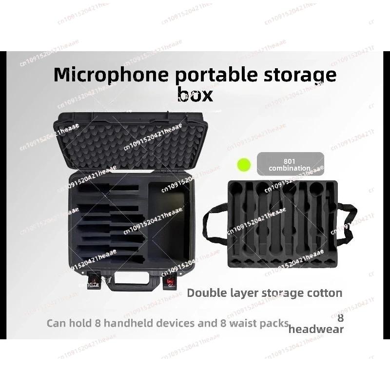 Suitablefor801combination storage box 8 microphones8 microphones waist bag headband ear return performance plastic carrying case