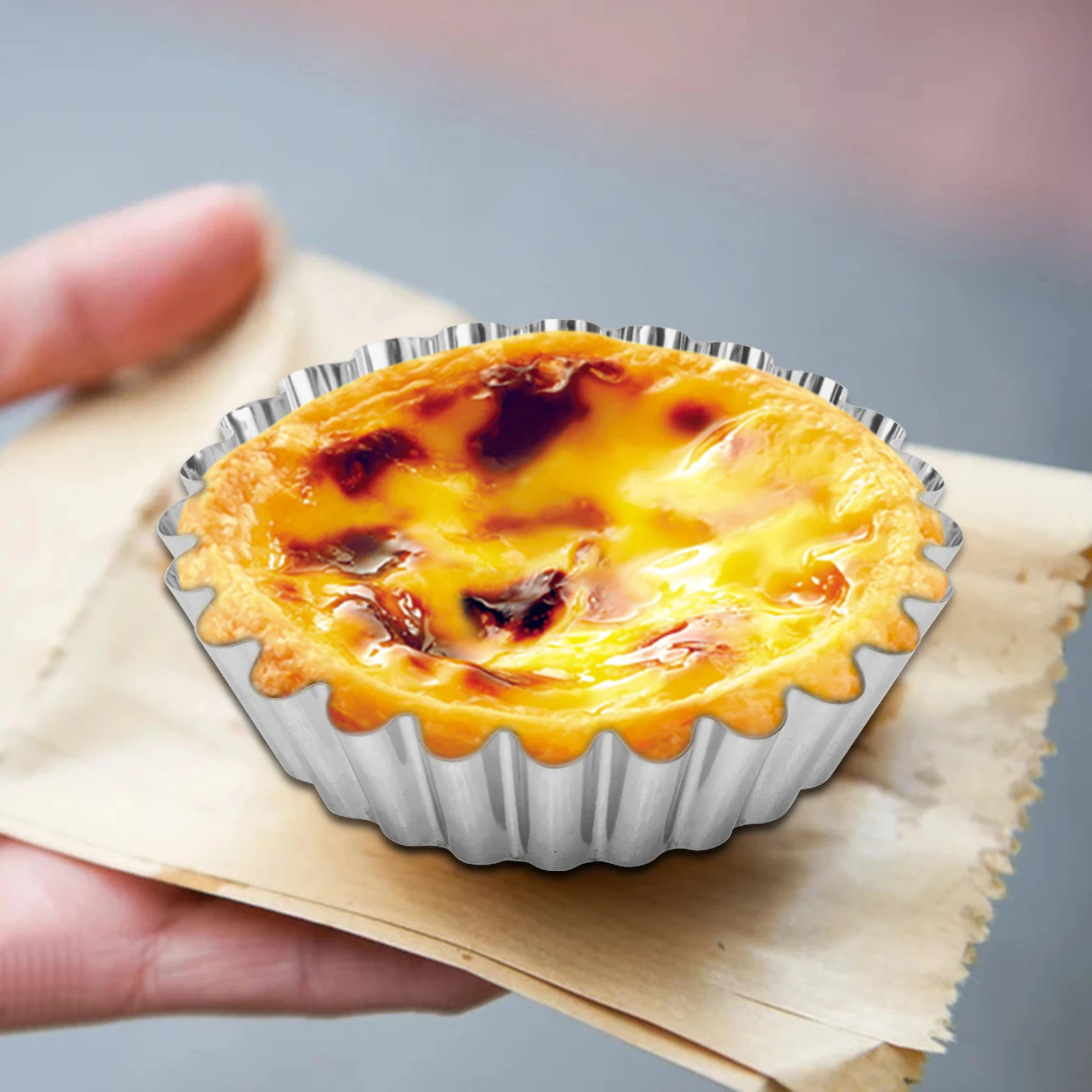 

12 Pcs Egg Tart Molds Stainless Steel Baking Cups Large Aluminum Pans Flower Tartlet Mold Non Stick Durability Heat Conduction