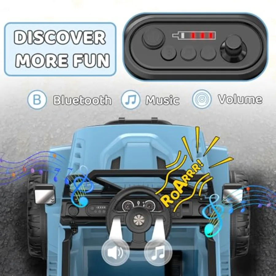ركوب شاحنة سيارة 12 فولت مع مركبات كهربائية تعمل بالتحكم عن بعد مع بوق موسيقى بلوتوث 3 سرعات 4 أضواء LED لبدء التشغيل الناعم