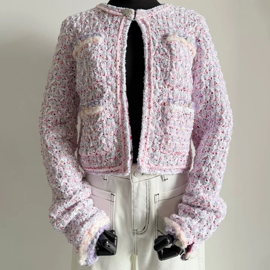 

NIGO женский весенне-осенний однобортный кардиган с цветными блоками и блестками, круглый воротник, приталенный пиджак Ngvp # nigo1957