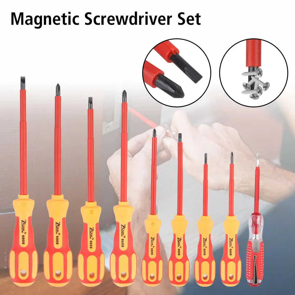 

Magnetic Screwdriver Electrician Phillips Slotted Bits Insulated Multifunctional Screwdriver Set For Electrician Hand Tools