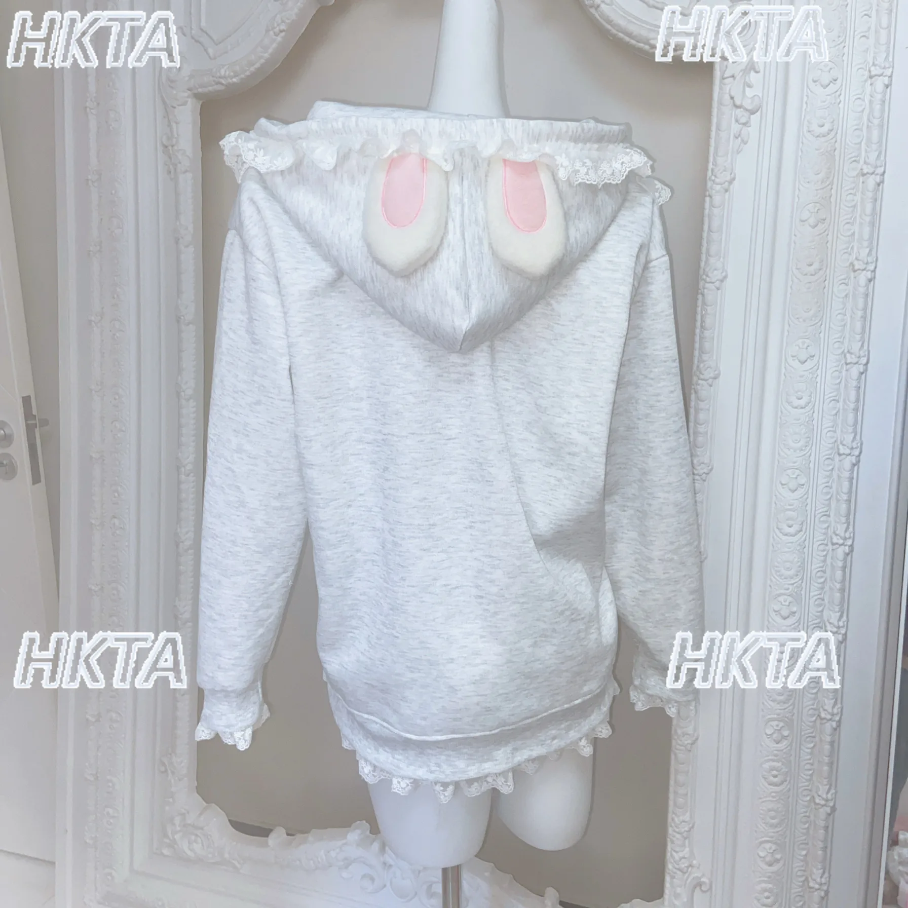 

Осень-зима, новая оригинальная одежда, японская милая милая толстовка с кроличьими ушками и персиковым сердечком, кружевная куртка, пальто в стиле Лолиты для девочек