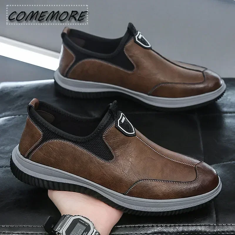 Man Leather PU New Men's Casual Shoes Breathable Platform Loafers for Men 2025 Anti Slip Round Head Fashion Designer Shoes Men