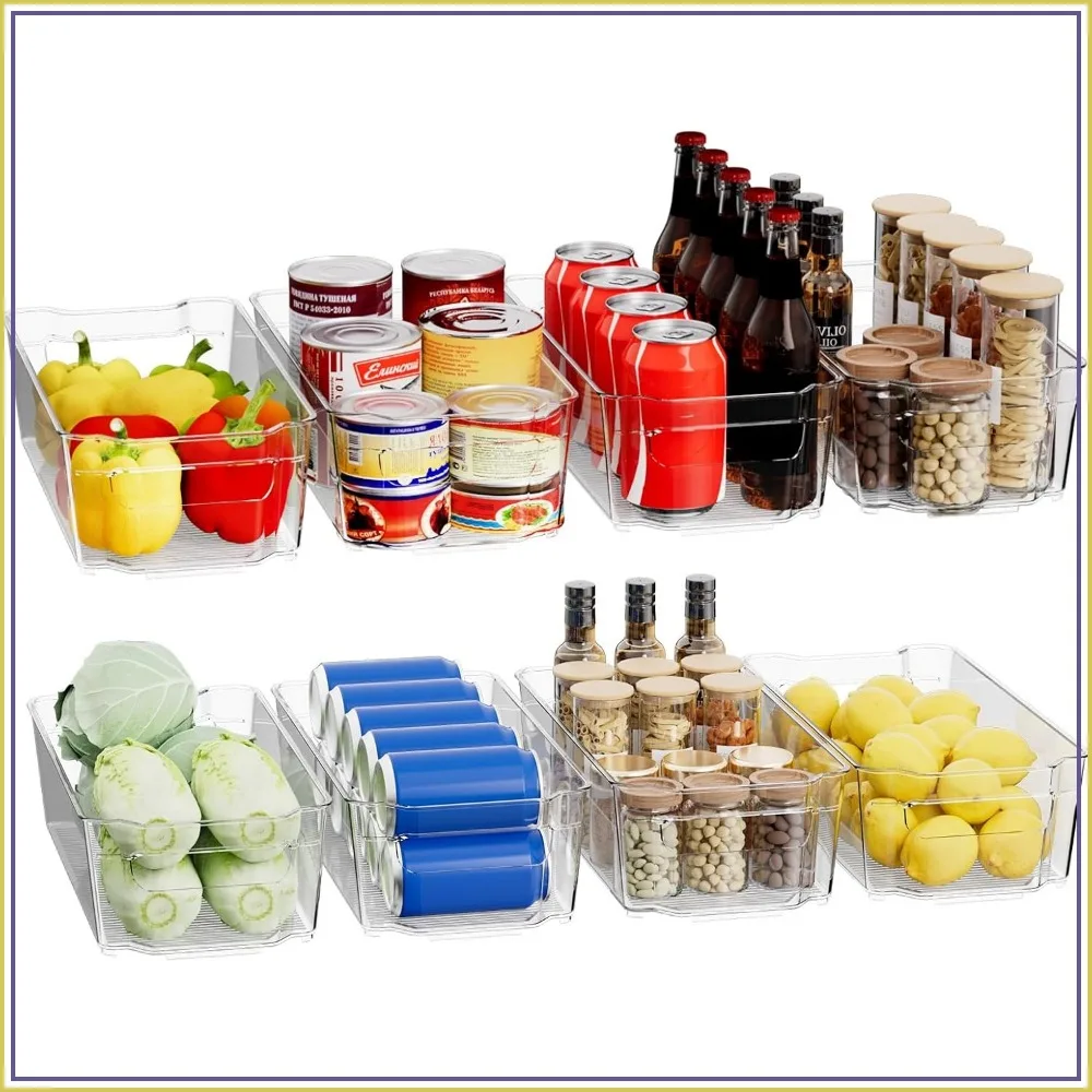 Clear Fridge Organizer Bins with Handles, 8 Pack, BPA-Free, 12.4 inch, Kitchen Storage