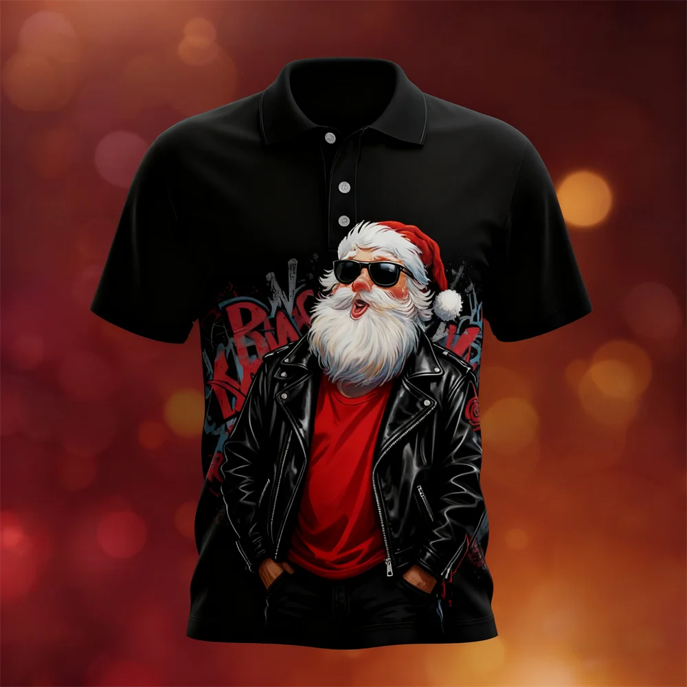 

Vintage Cool Christmas Polo Shirt For Men Outdoor Street Hip Hop Style Short Sleeve Tops 3D Print Funny Santa Clause Graphic Top