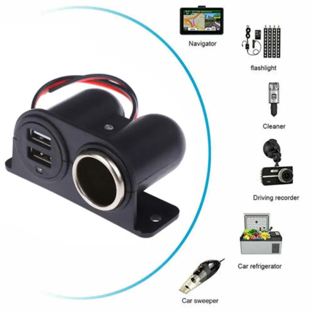 USB Ports Socket DC 5V 3.1A Dual USB Built-In Car Camper Adapter Lighter Multi Plug Cigarette Charger Port Socket Car 12-24V