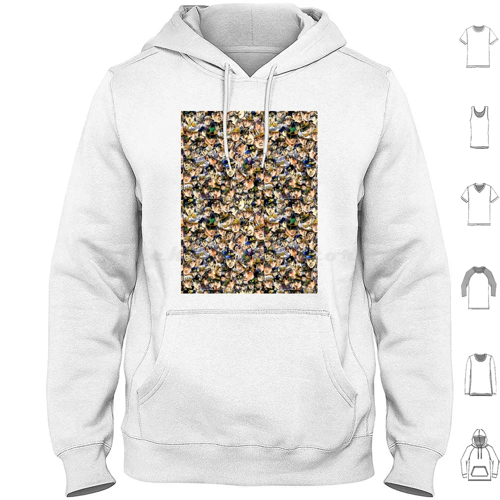 Jotaro Hoodie Cotton Long Sleeve Jotaro Anime Manga Collage Cool Flask Anime Collage