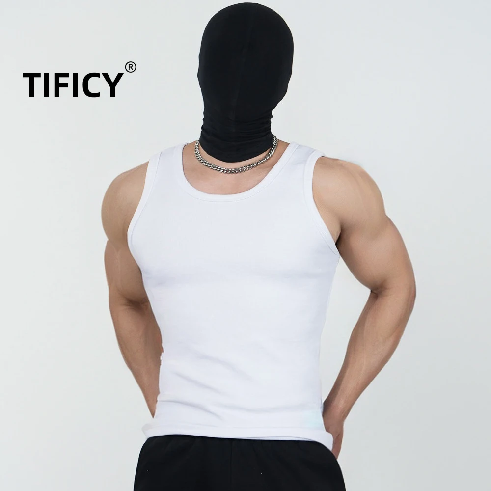 

High Street Heavy Weight 320G Coarse Thread Elastic Slim Fit Sweat Tanks Men's Fitness and Muscle Training Sleeveless Tanks