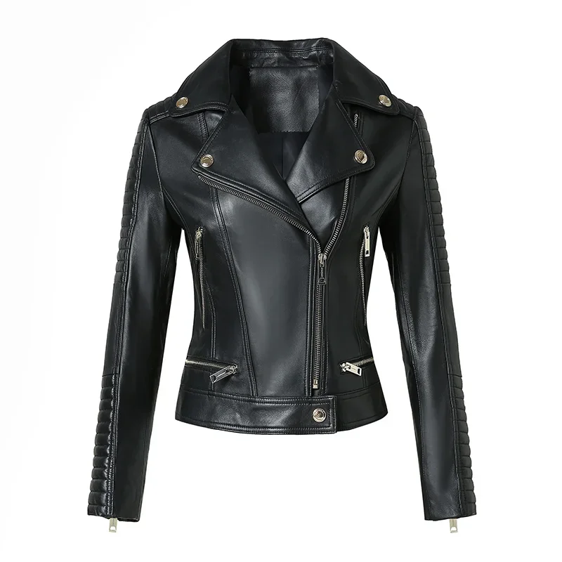 

Women's Luxury Leather Jacket Slim Style Streetwear Lady Genuine Sheepskin Moto Jacket Autumn Winter Coat