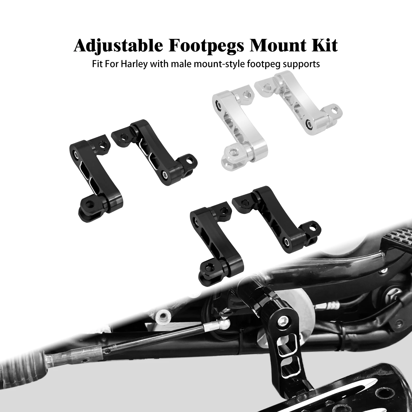 

Motorcycle FootPegs Male Mount Foot Pedal Adjustable For Harley Sportster XL1200 Dyna Softail Touring With Support Rests