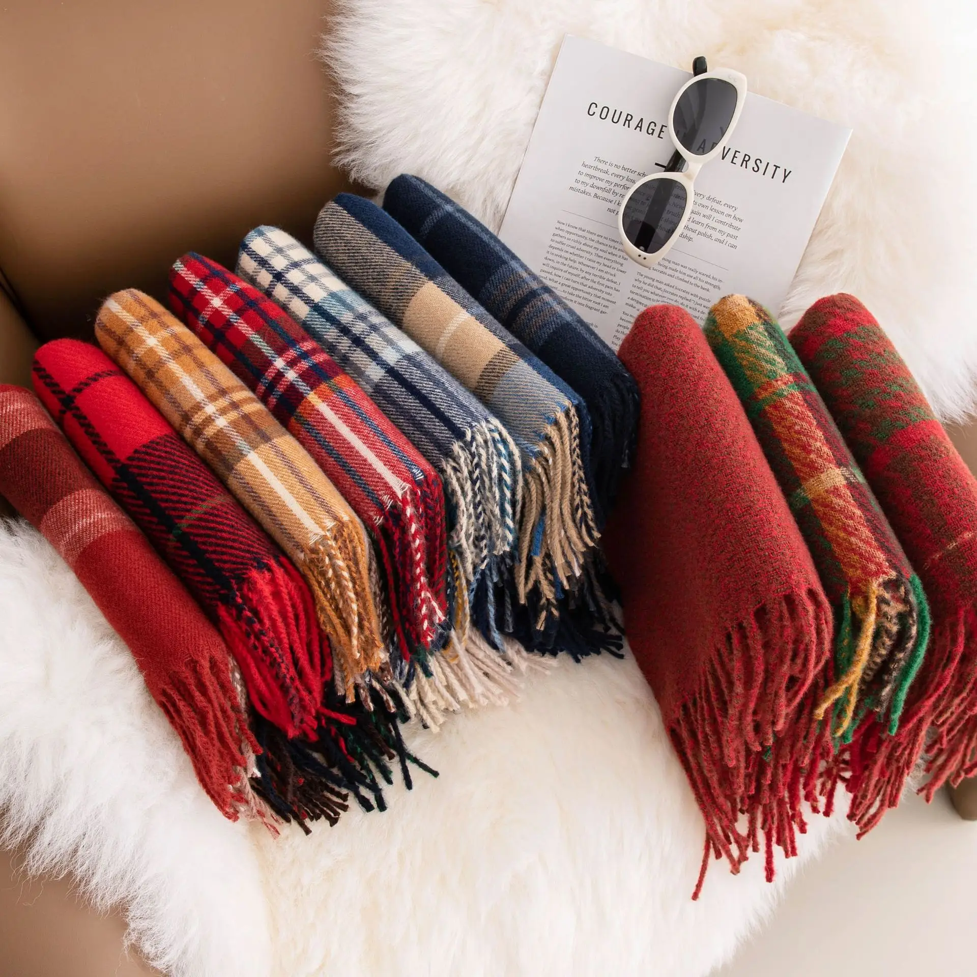 

Winter Red New Year's Checkered Scarf Men Women High Level Atmosphere Imitation Cashmere Winter Warmth Scarf Shawl 4w965