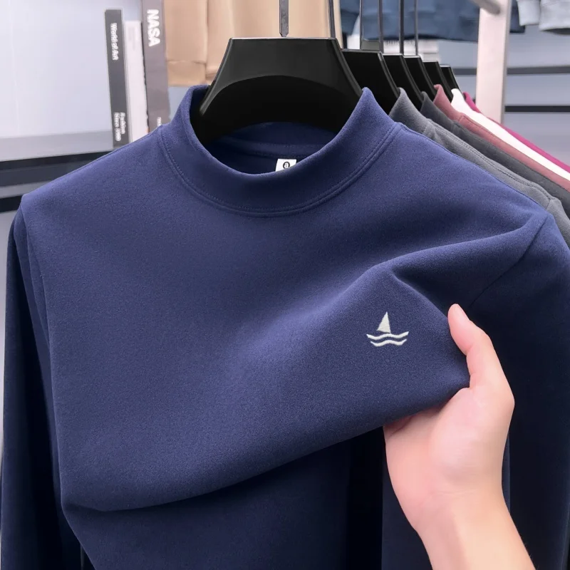 Fortschrittlicher Herrenpullover mit halbhohem Halsausschnitt, Marke, Segelboot-Stickerei, Pullover, Pullover, Herbst-Winter-Komfort, warmes Langarm-T-Shirt