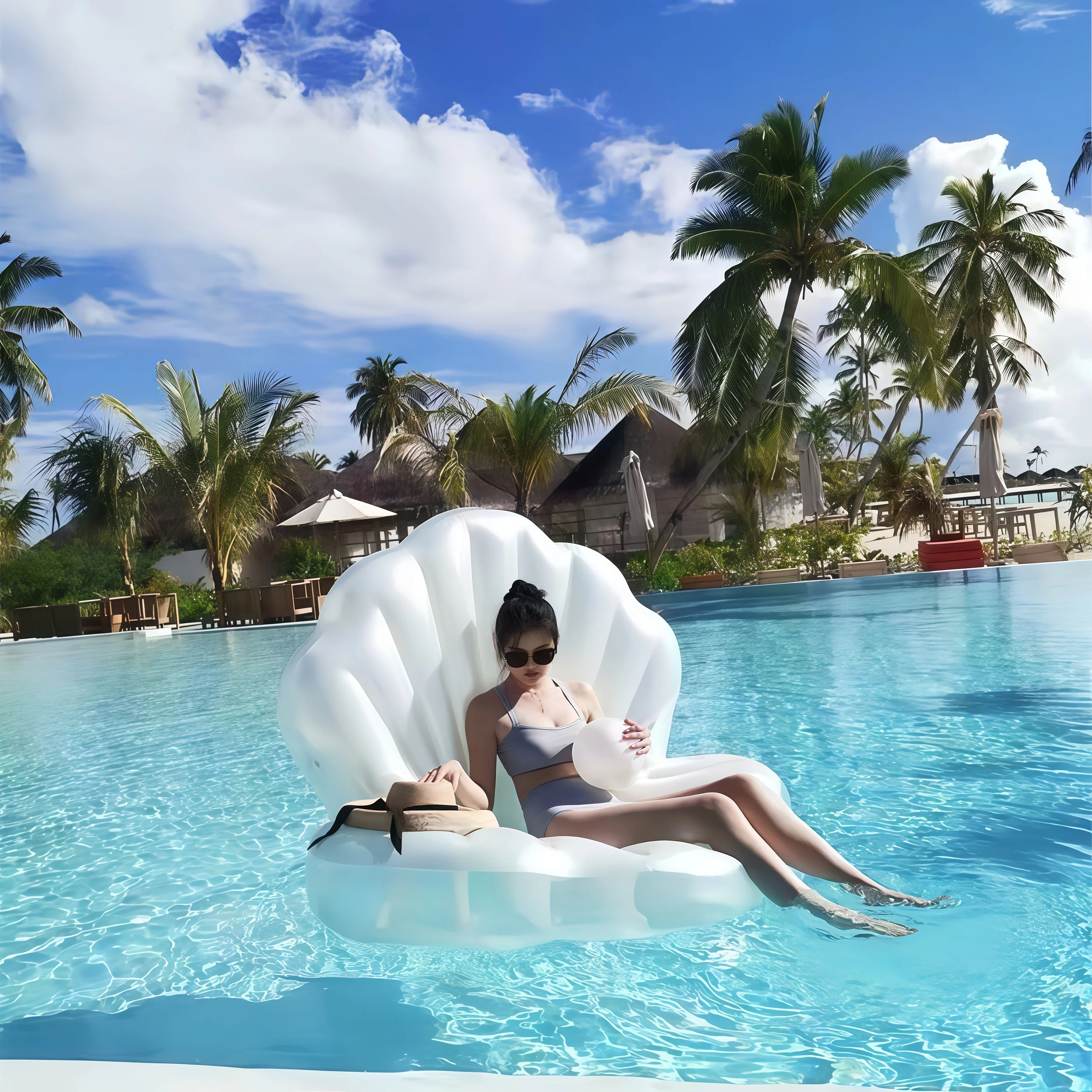 1PC Inflatable Seashell Pool Float Chair, Large Pearl Water Lounge Raft, Adult Swimming Float for swimming Pool Party