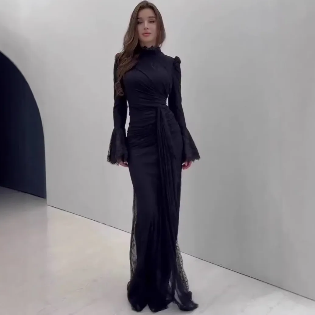 Long Sleeve Gown Pullover Maxi Length Nameless Noblewoman Style with Fitting Sweet and Fresh Turtleneck Wedding Dress for Women