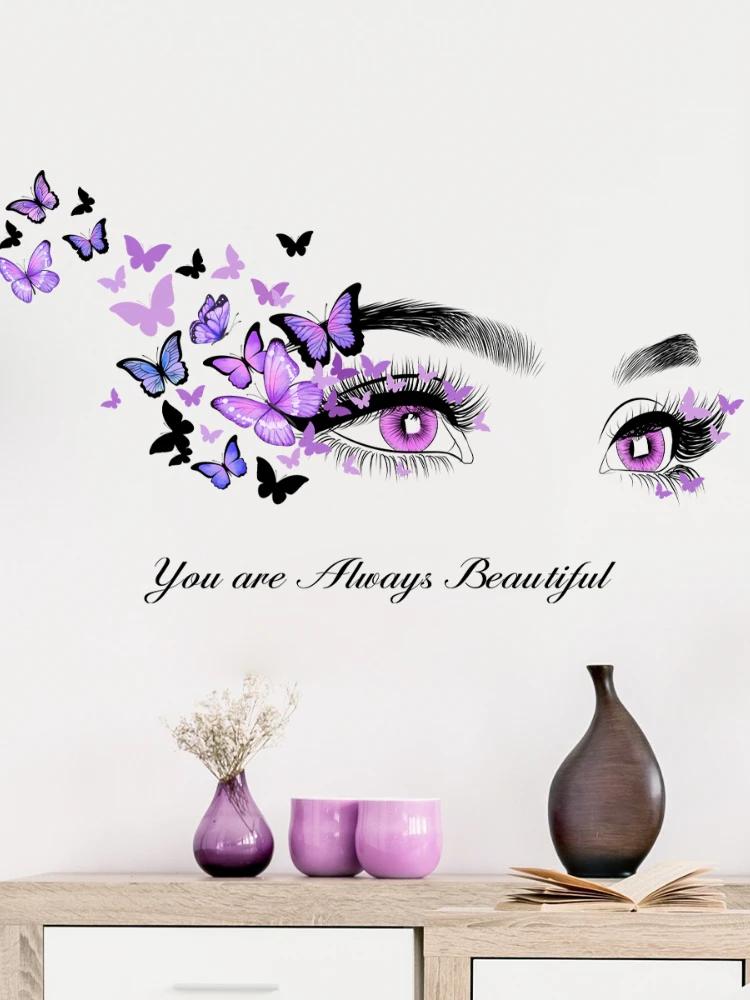 Butterfly Wall Sticker Eyelashes And Eyebrows Wall Decal Stickers for Salon Home Decor Self-adhesive Removable Vinyl PVC Mural