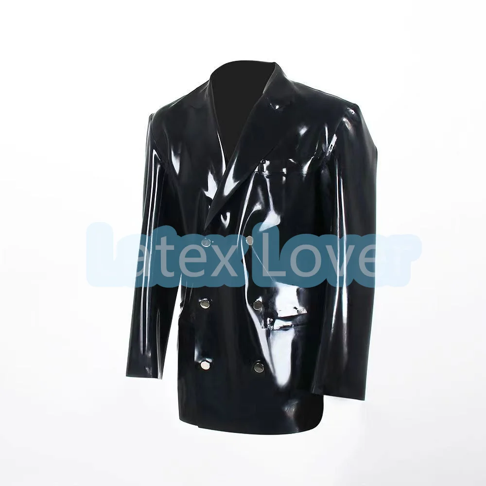

Handmade Natural Latex Men Coat Sexy Latex Rubber Male Top Men Latex Classic Jacket 0.4mm