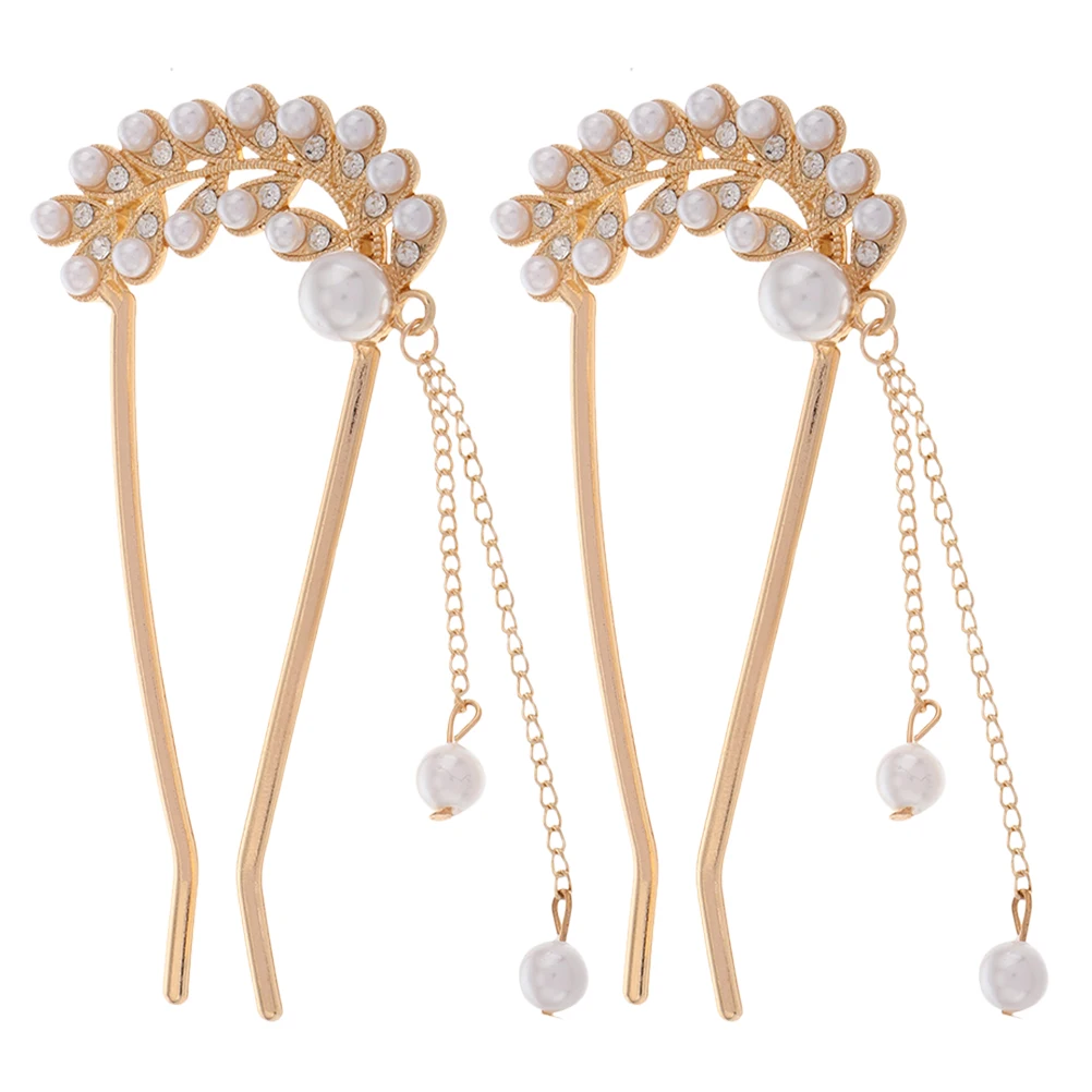 

2Pcs Hairpin Elegant Pearl Decorative Accessories Women U Shape Clips Bobby Pins Stylish Hair Forks Bun Chignon Updos Long Use