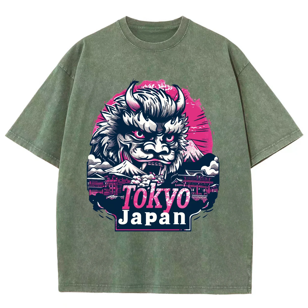 Camiseta lavada solta feminina, estampa japonesa de leão, extragrande, algodão, confortável, manga curta, retrô, chinesa, angustiada, top de hip-hop