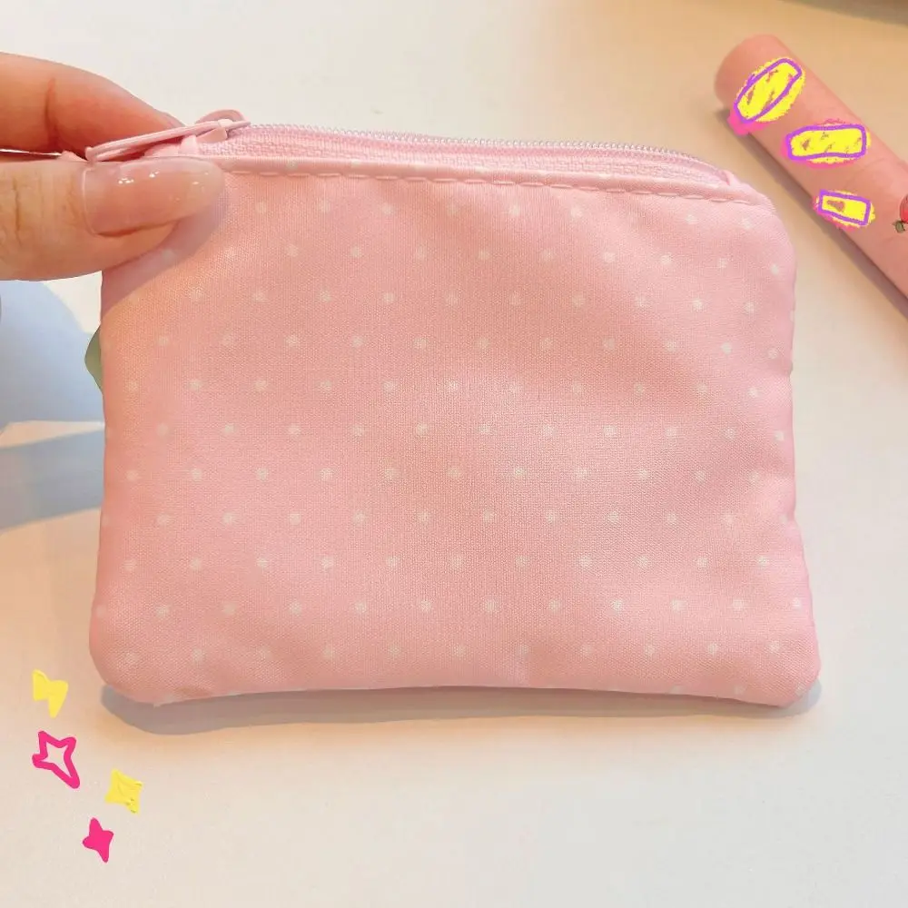 Kawaii Strawberry Coin Purse Polka Dot Zipper Design Card Holder Portable Mini Makeup Bag Small Accessory Storage