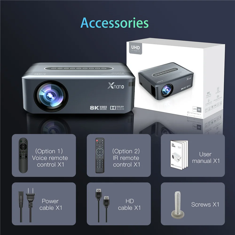 2025 Office Home Camping Projector Projector Android 9.0 1080p 5GWiFi LED 8k