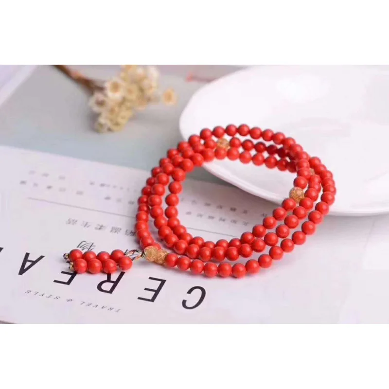 Cinnabar Bracelet 108Beads Multi-Circle Bracelet Bracelet Taiwan Cinnabar Bracelet Round beads8mm