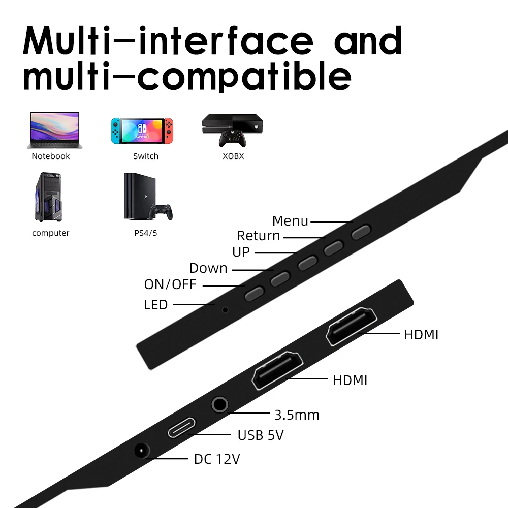 Imagem -02 - Monitor Portátil com Hdmi Painel Tft Compatível com Ps4 Ps5 Série Raspberry 11.6 13.3 1366x768 16:9 hd 60hz