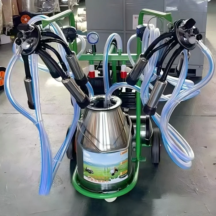 2-Tank portable cow milking machine, a vacuum double-barrel goat milk machine suitable for farmers