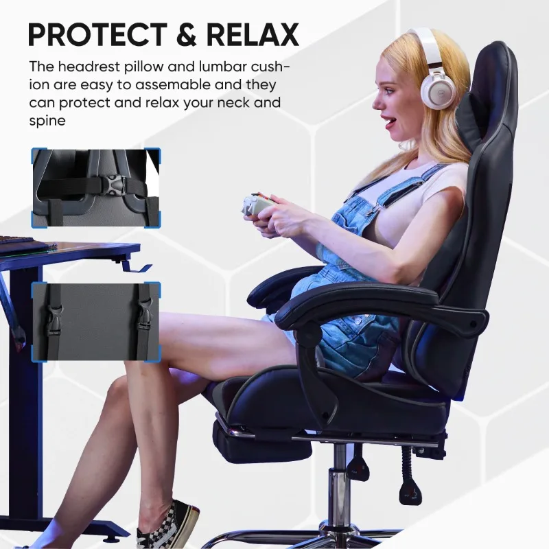 EDX Ergonomic Gaming Chair High Back Office Chair with Lumbar Support and Adjustable Armrests Swivel Racing Chair, Black and