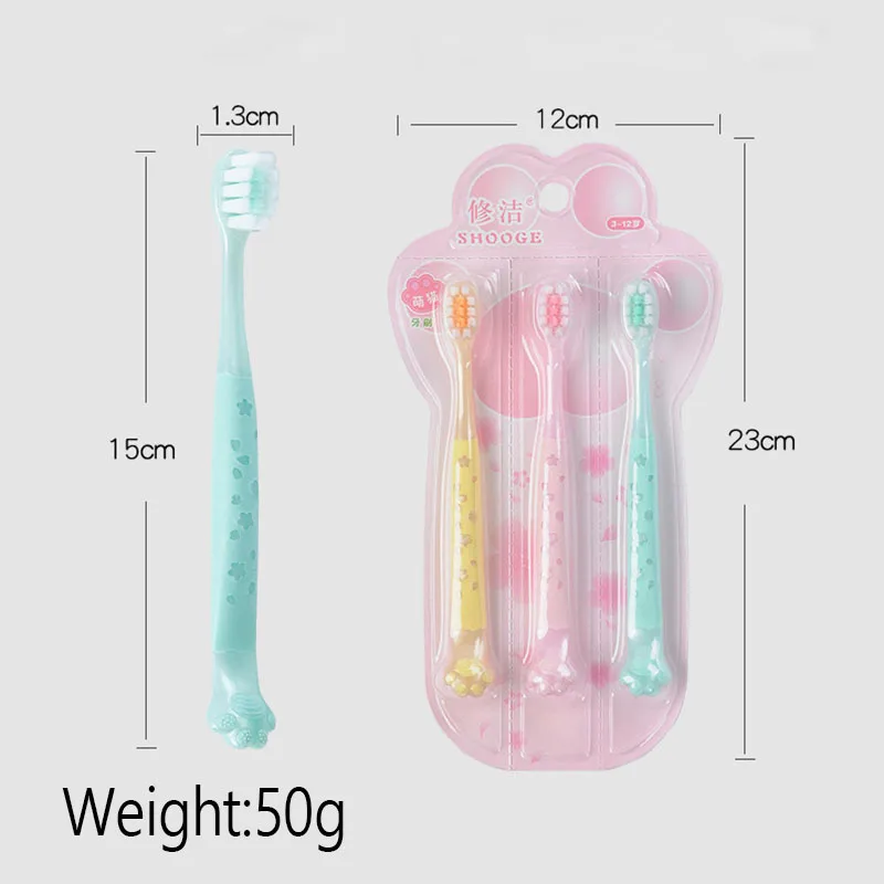 3PCS Cartoon Cat Paw Children's Soft Bristled Toothbrush Convenient Combination Installation Caring for Children's Dental Health