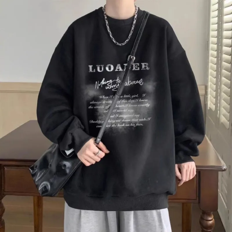 

Men's Oversized Fce Lined Thi Long Sve round Ne Sweatirt American Sle Retro Autumn Winter Warm Polyester Fabric