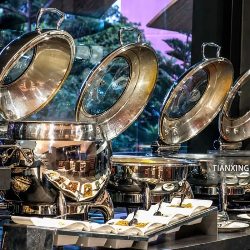 

Catering Supplies Food Warm Buffet Stove Hot Pot Stainless Steel Round Hot Pot Buffet Set