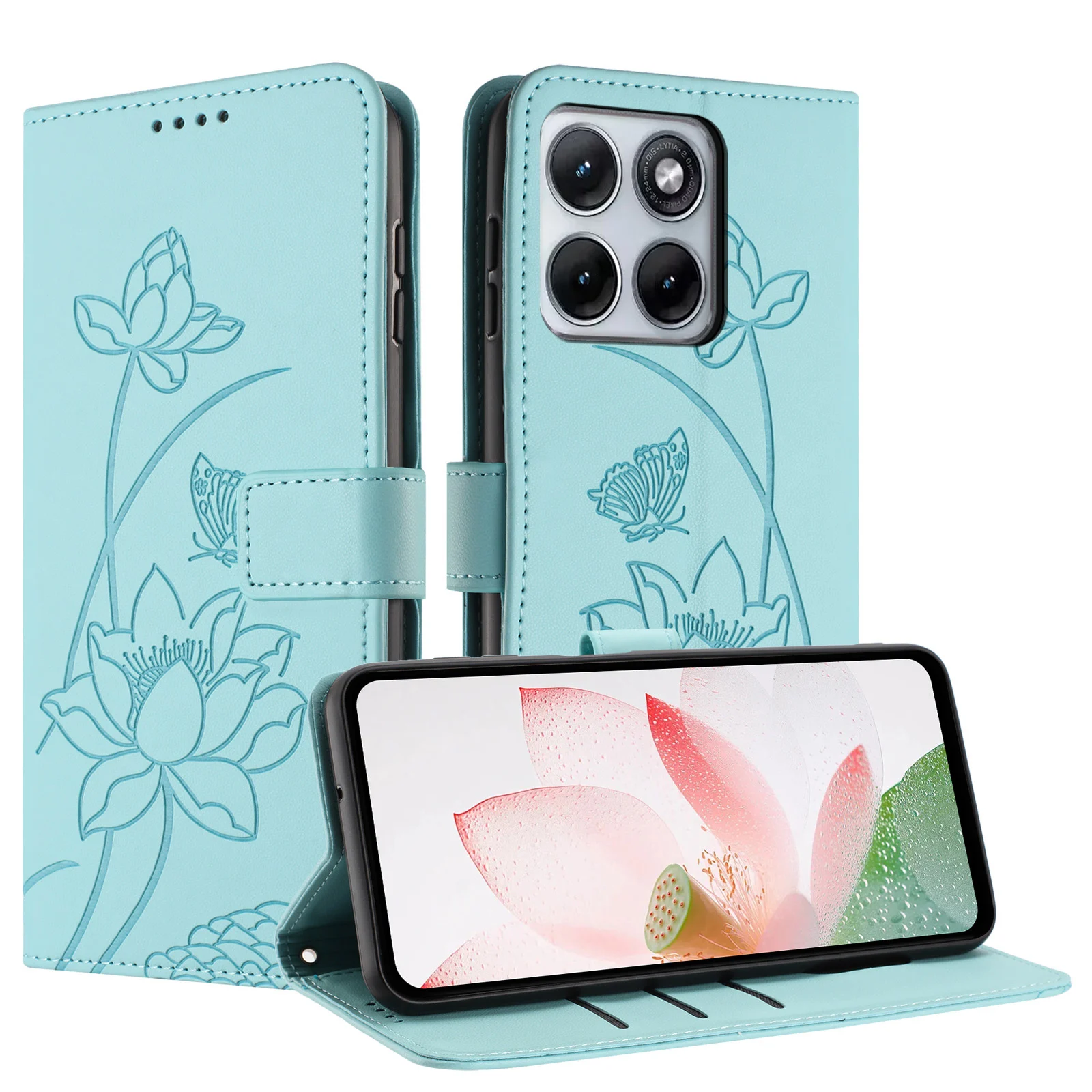 Funda tipo folio para Motorola MOTO G57 G67 Power G87 MOTO G86 G56 G06 con ranura para tarjetas, diseño de flor de loto y correa de mano tipo billetera.