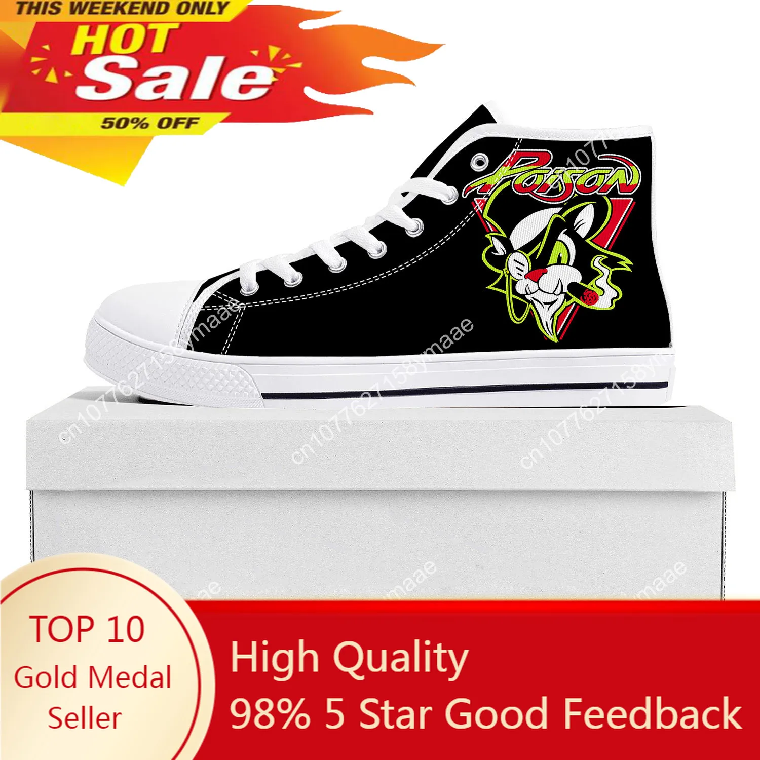 Poison Rock Band High Top Sneakers Mens Womens Teenager Canvas High Quality Sneaker Casual Custom Made Shoes Customize DIY Shoe