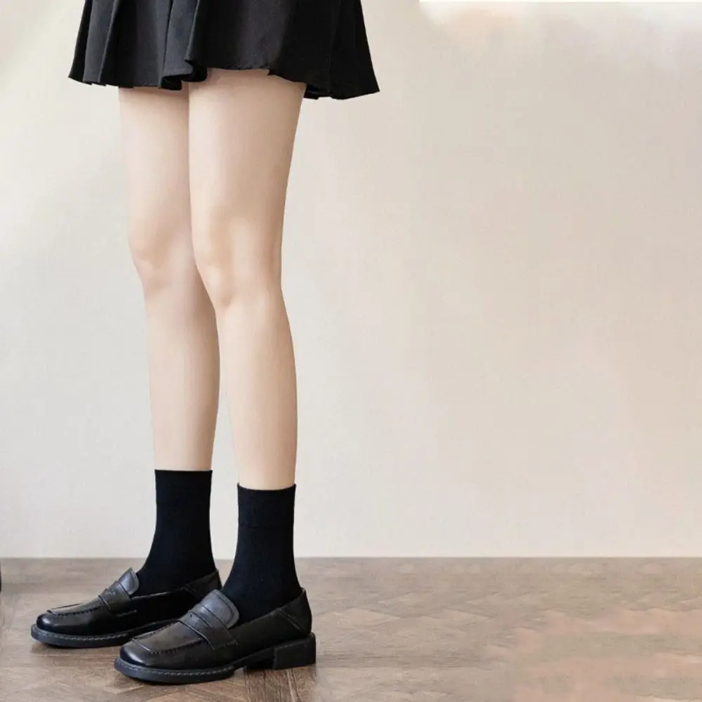 

White Harajuku Women Stockings Sweat-absorbent Mid-calf Jk Lolita Girls Stocks Solid Color Cotton Over The Knee Socks