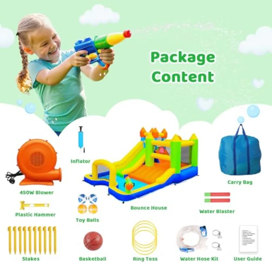 Dmuchany zamek dmuchany, dmuchana zjeżdżalnia wodna dla dzieci, zamek dmuchany 9 w 1 z długą zjeżdżalnią, ścianą do wspinaczki, basenem z kulkami, bramką do piłki nożnej, Blo