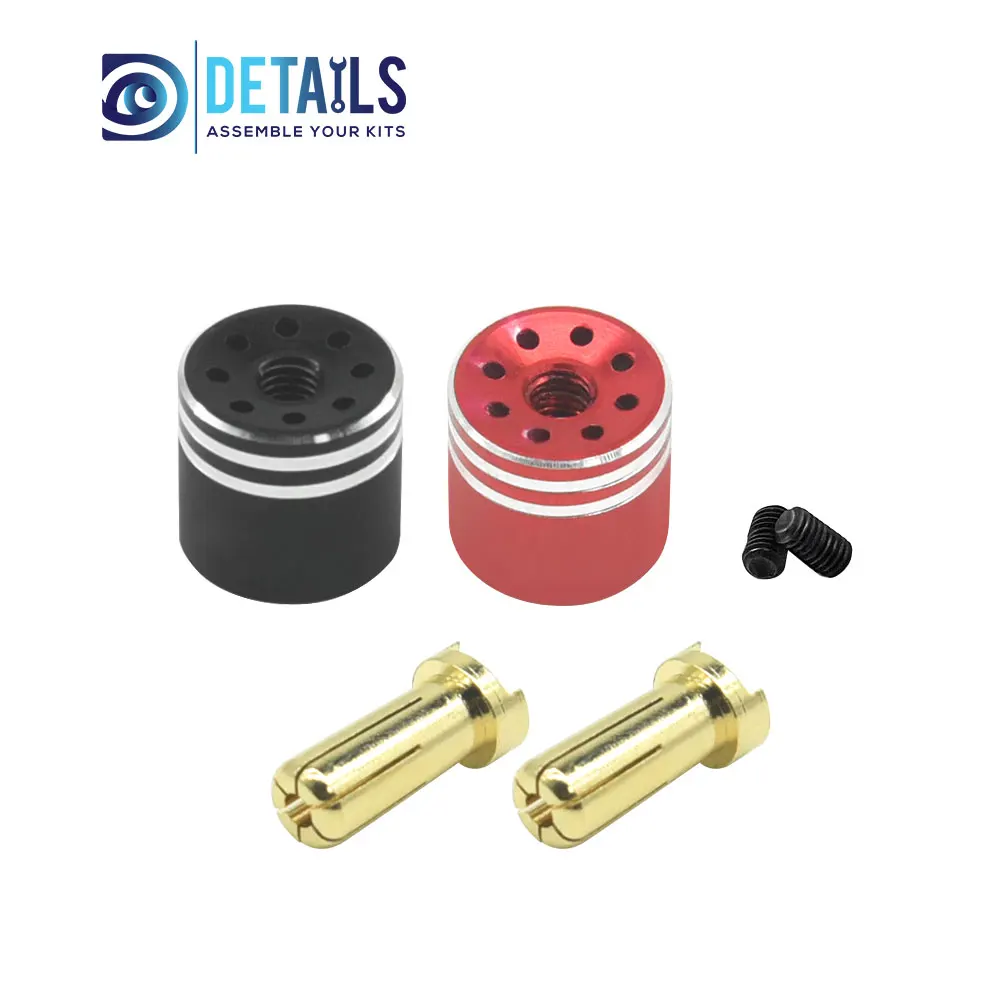 Hobby Details Heatsink Bullet Plug Grips with 5.0mm Bullets (Black/Red) with Holes Low profile 5.0mm 14mm