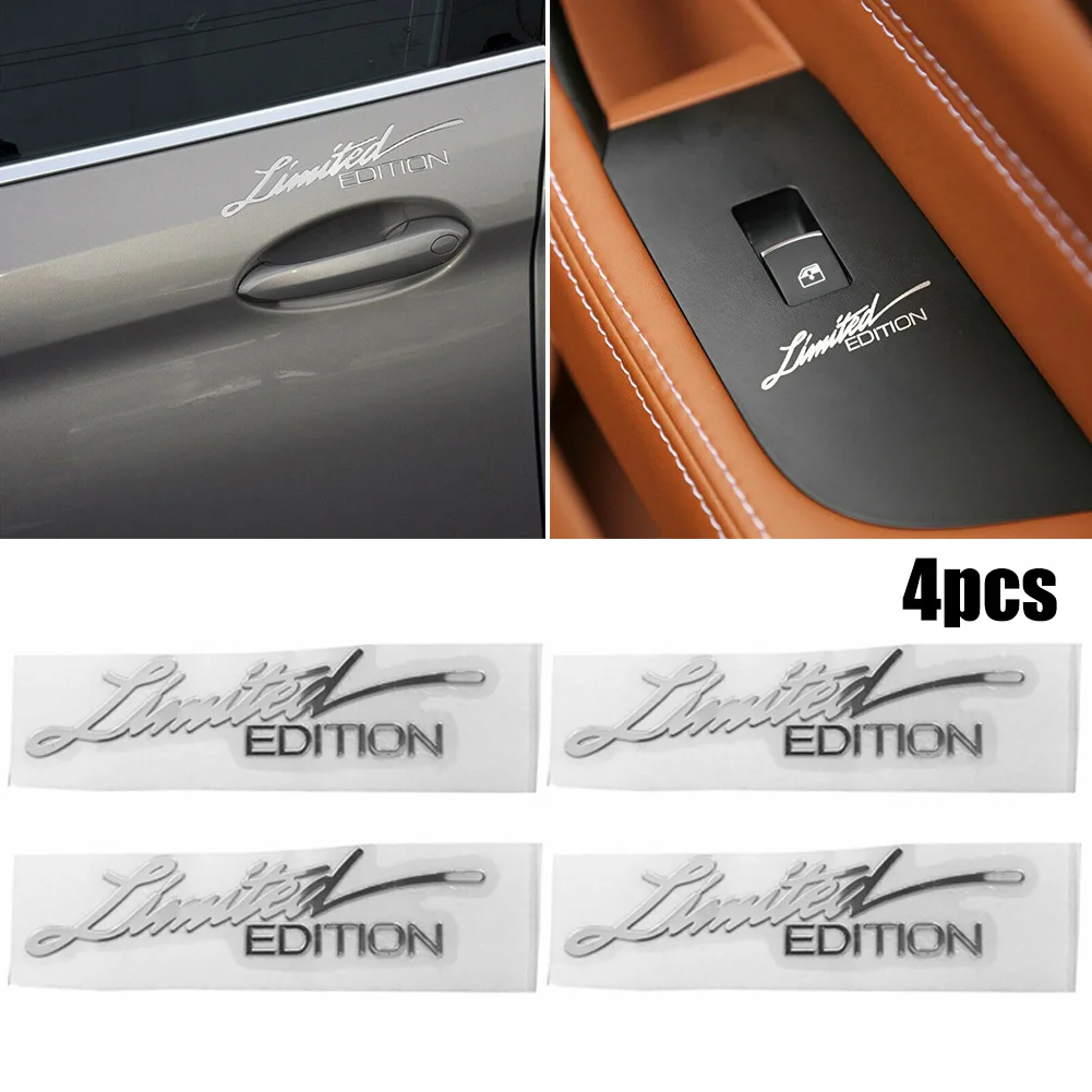 4pcs Silver Limited Edition Logo Sticker Metal Decals 1.8Cm X 7.5Cm Emblem Badge Car Stickers Car Accessories