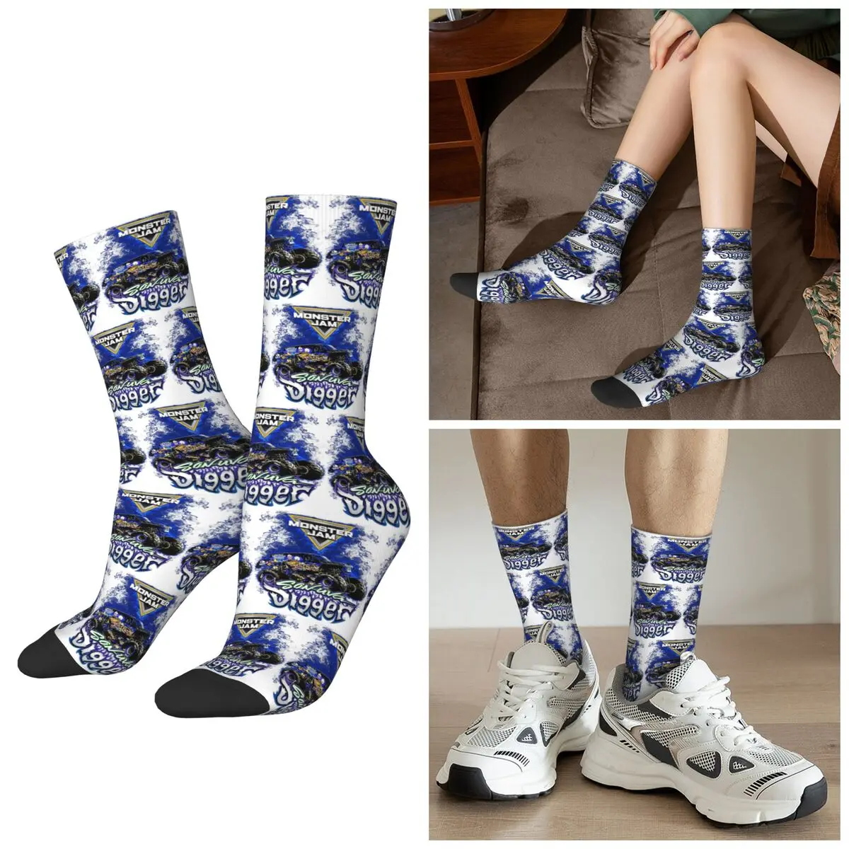 

All Seasons Classic Monster Jam Truck Pattern Socks Harajuku Sport Middle Tube Socks Stockings for Men Women Christmas Gifts
