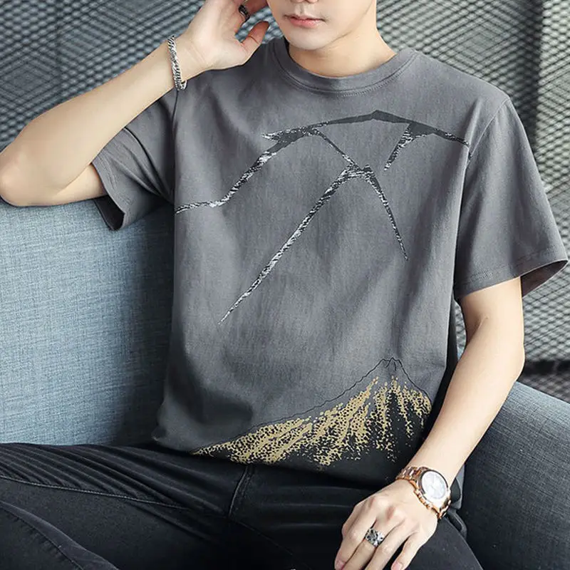 2023 Men's Clothing Loose Thin Spring Summer Printing Simplicity Round Neck Handsome Pullovers Young Style Short Sleeve T-Shirts