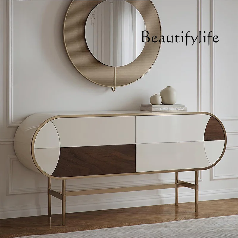 Retro postmodern minimalist creative side cabinet light luxury solid wood decorative cabinet