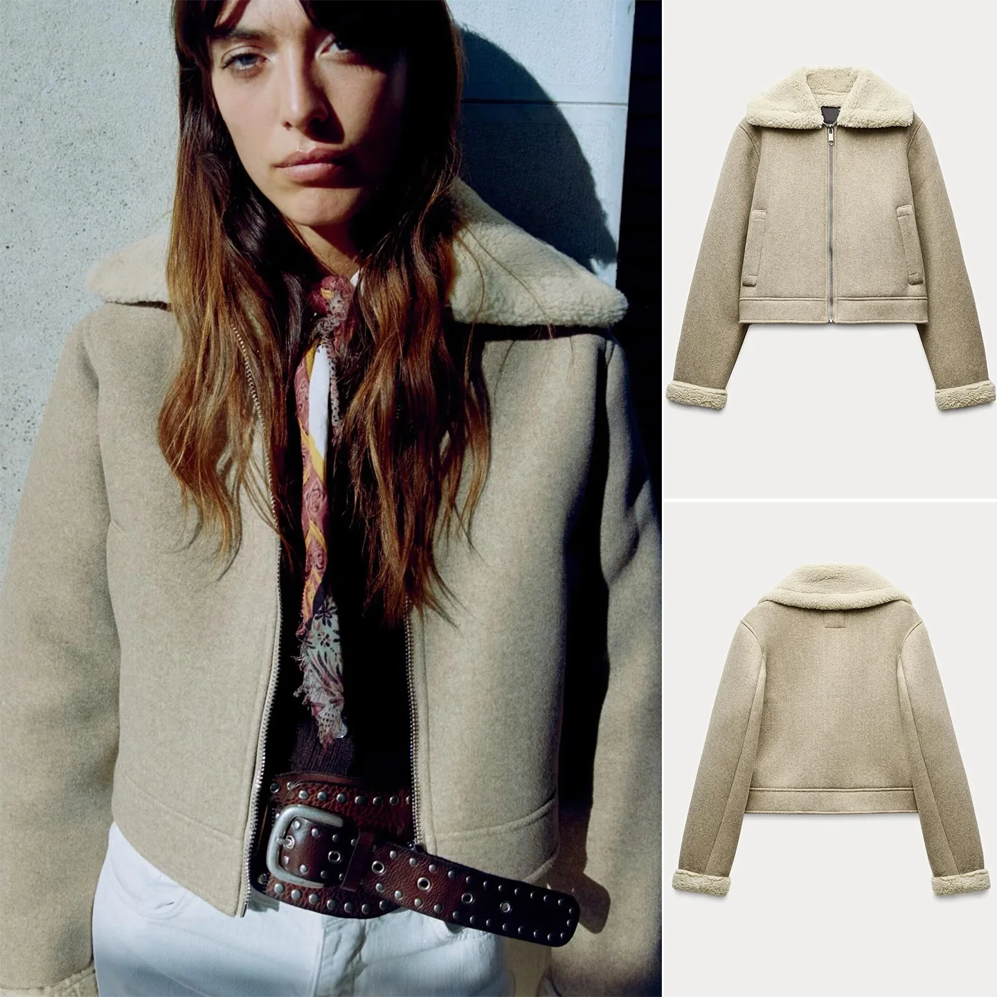 

mat Sle Double-Sided Woolen Jaet Zipper Collar Long Sve Women's Outerwear New Autumn Winter Faion Ladies Coat