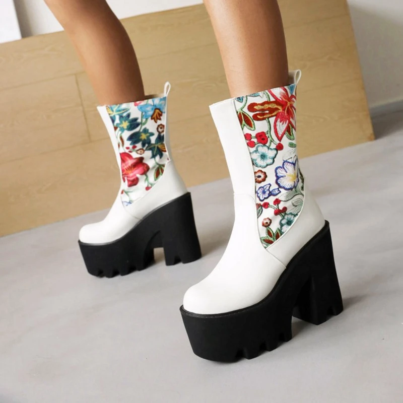 

BLXQPYT Zapatos De Mujer 2022 модные кожаные женские ботинки с длинным круглым носком на высоком каблуке и платформе готические туфли на танкетке в стиле панк 6621